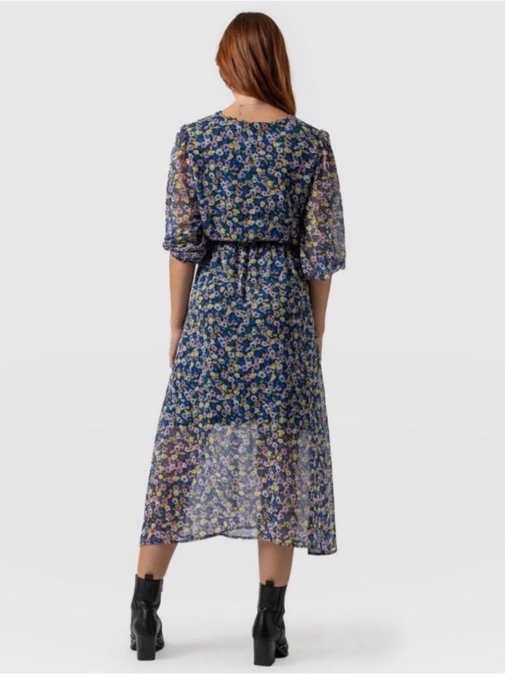 Saint + Sofia Portland Blue Floral Midi Dress Size 10 New With Tags - Picture 2 of 10
